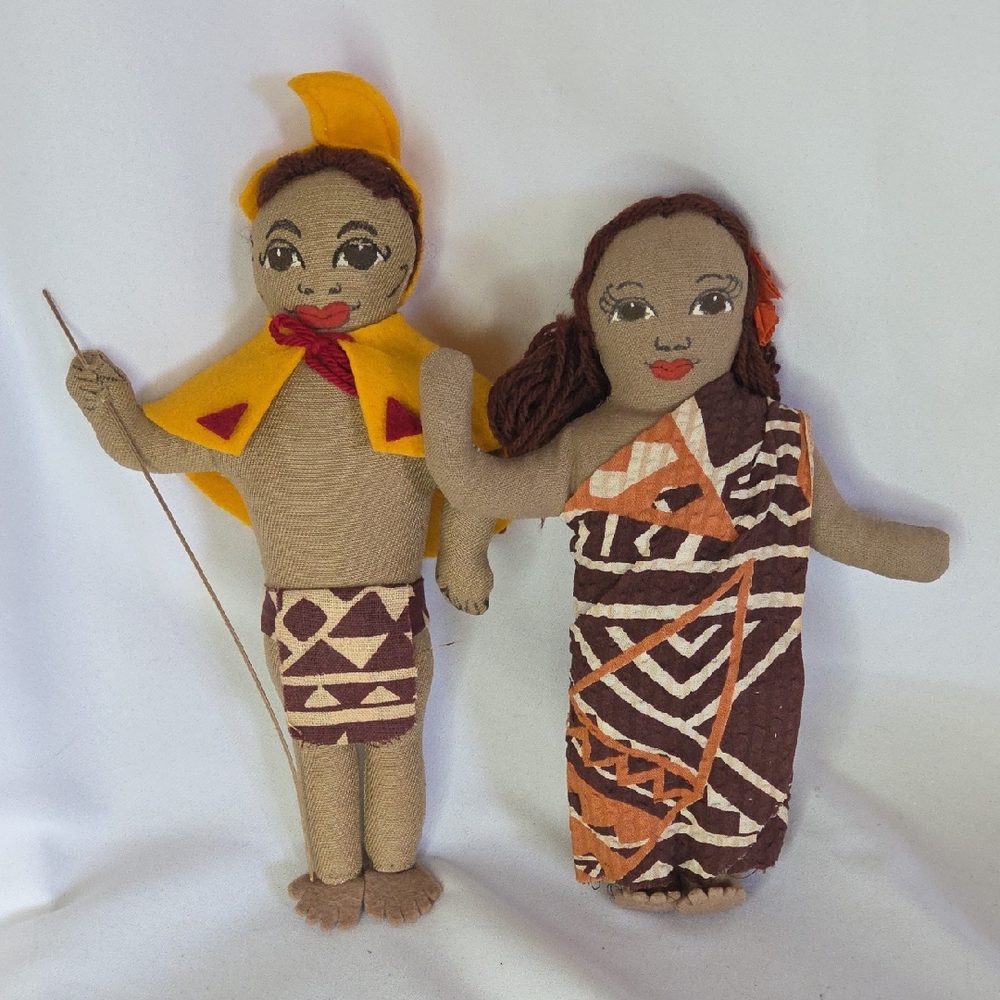 Vintage Hawaiian Rag Dolls Handmade 1930s? 1940s? Painted Faces